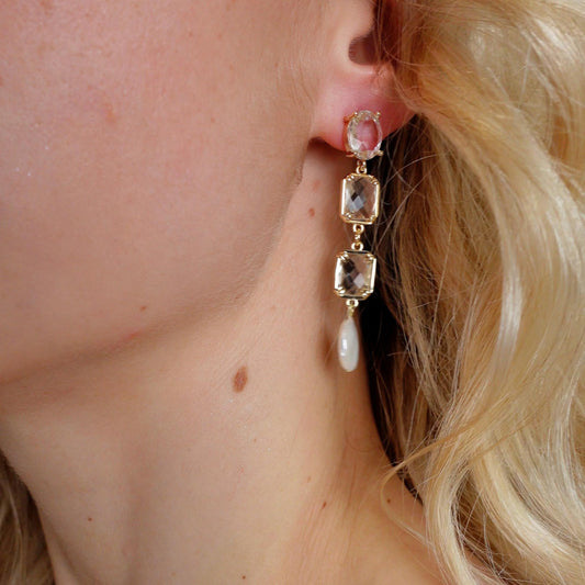 Stacy Pearl & Crystal Drop Earring - Lizabetha Parker