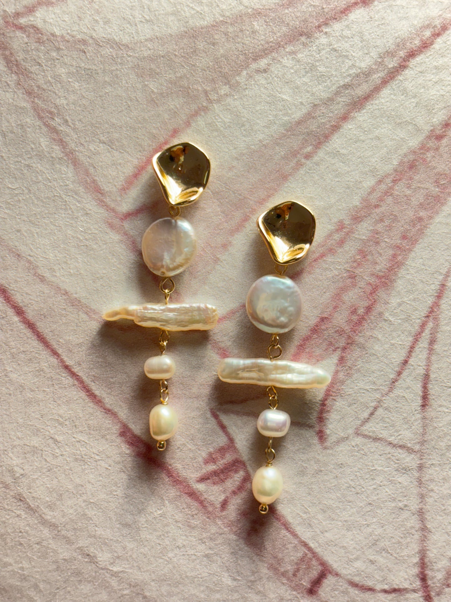 Gold Baroque Coin Pearl Long Drop