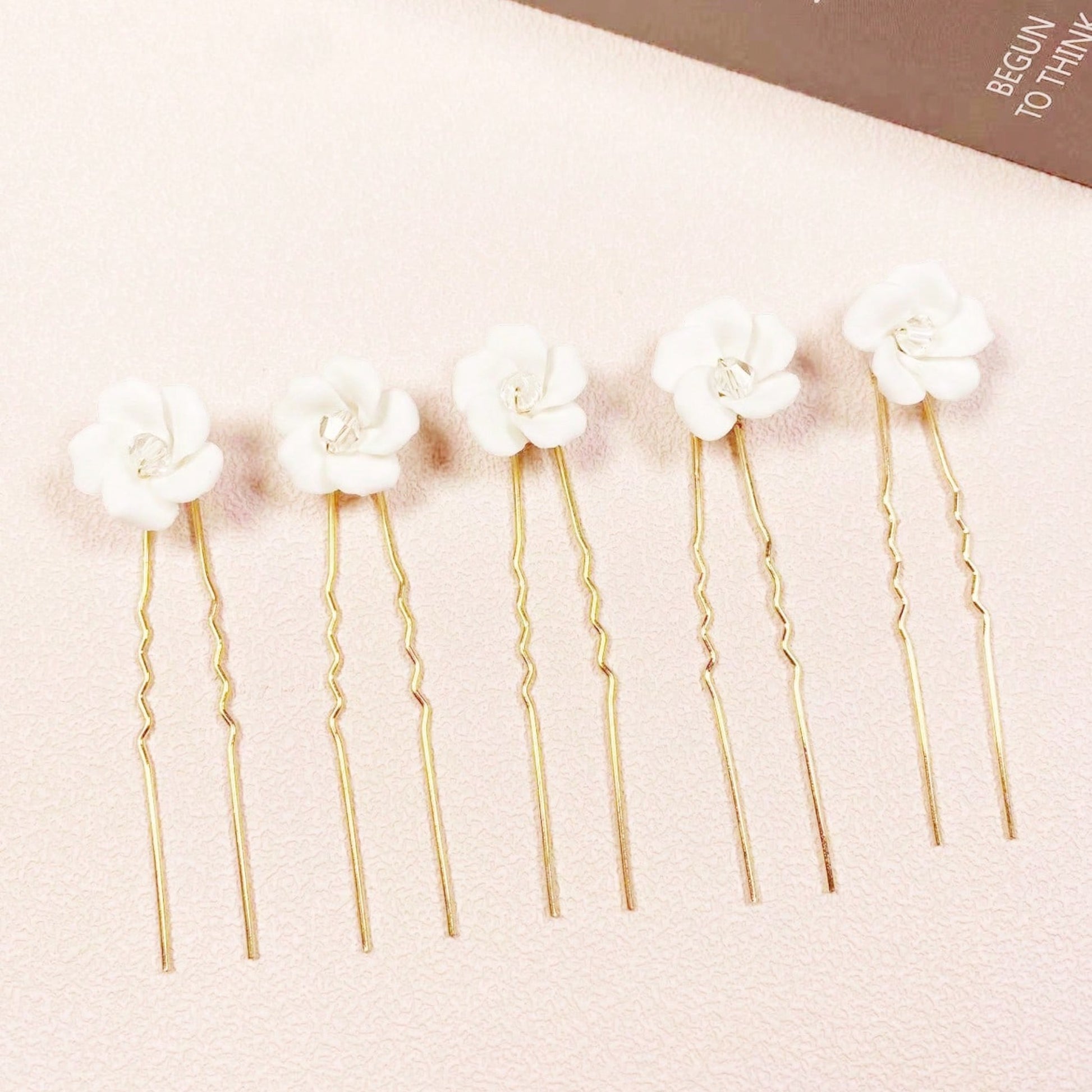 Carla White Flower Hair Pins - Lizabetha Parker