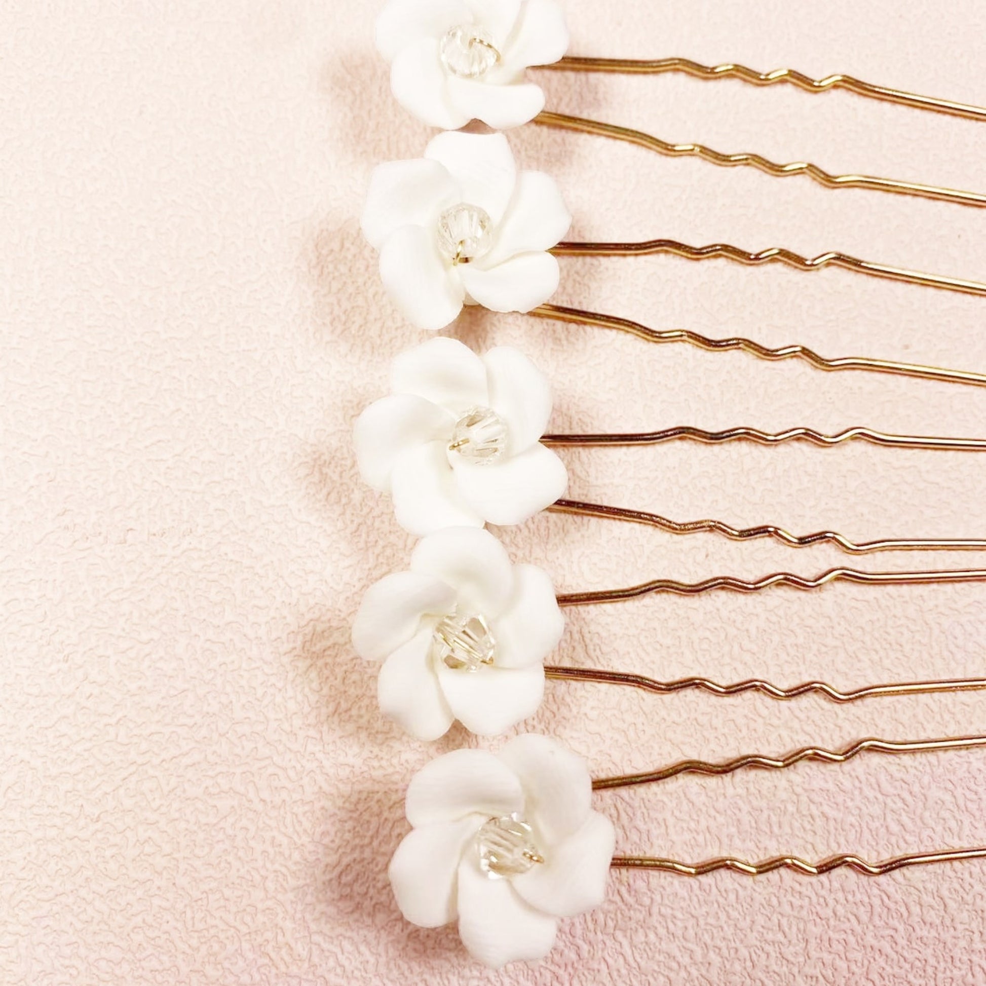 Carla White Flower Hair Pins - Lizabetha Parker