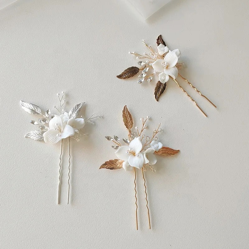 Lou Flower and Pearl Hair Pins - Lizabetha Parker