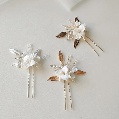 Lou Flower and Pearl Hair Pins - Lizabetha Parker