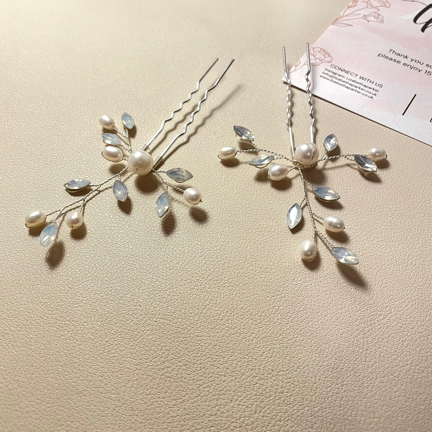 Amber Pearl and Opal Hair Pins