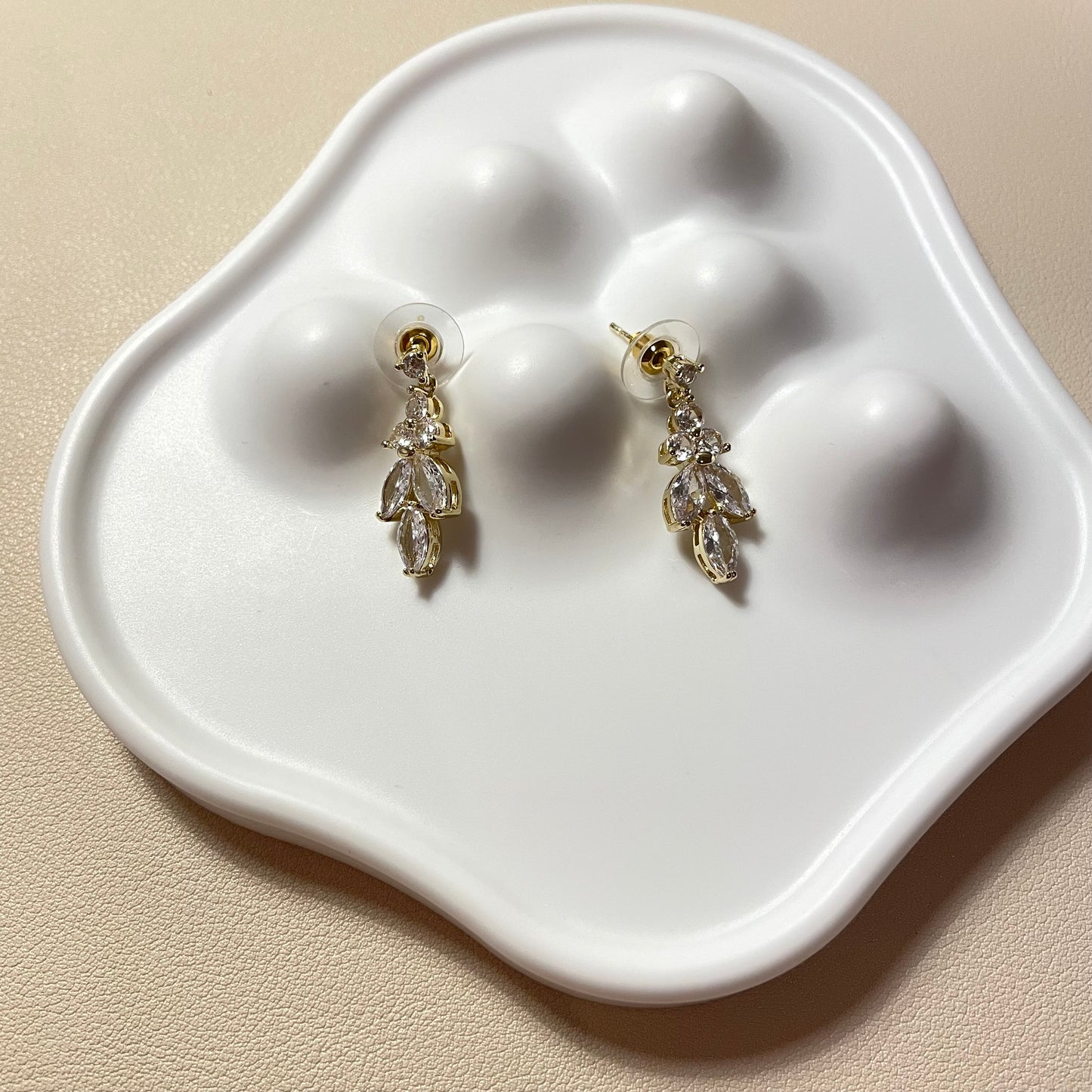 Daisy Silver Leaf CZ Earrings