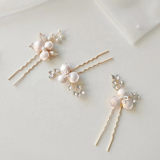 Caro Flower Hair Pins with Pearl