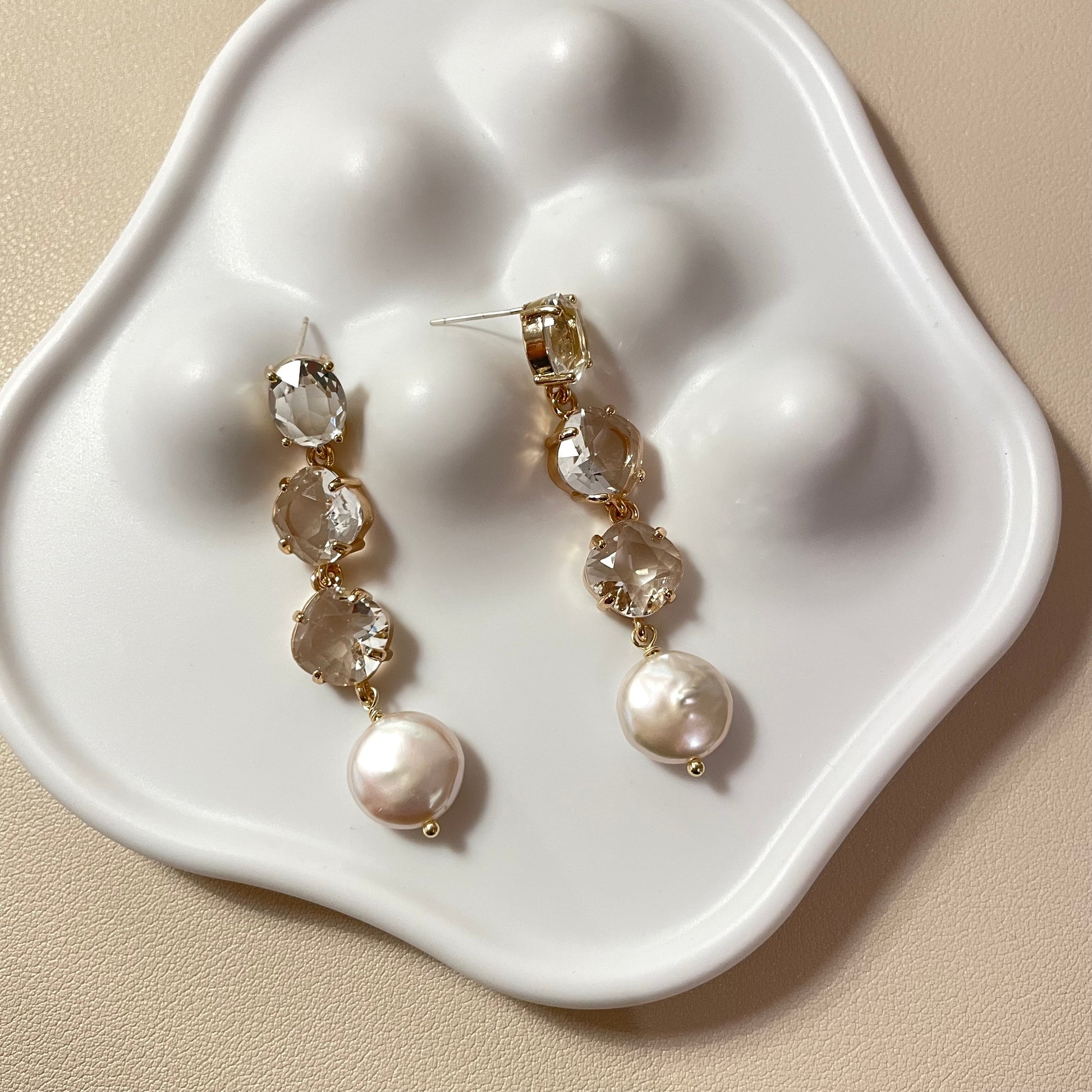 Britney Crystal and Pearl Drop Earring - Lizabetha Parker