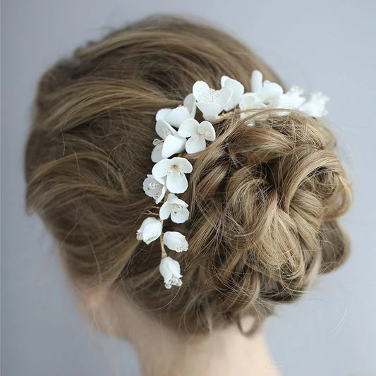 Aubree White Flower Hair Comb - Lizabetha Parker