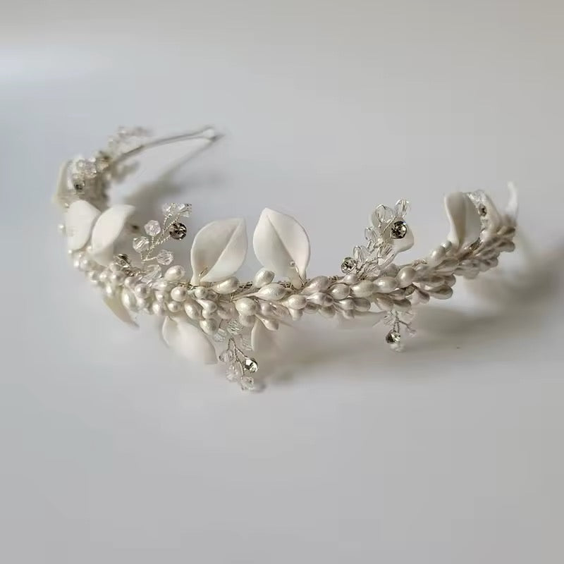 Willow White Flower and Leaves Headband - Lizabetha Parker