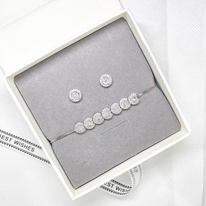 Ensemble de boucles d'oreilles et de bracelet en cristal argenté Selena
