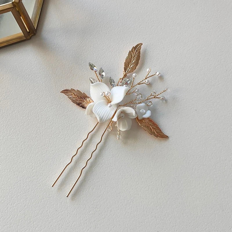 Lou Flower and Pearl Hair Pins - Lizabetha Parker