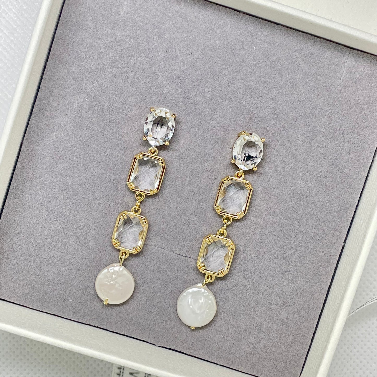 Stacy Pearl & Crystal Drop Earring - Lizabetha Parker