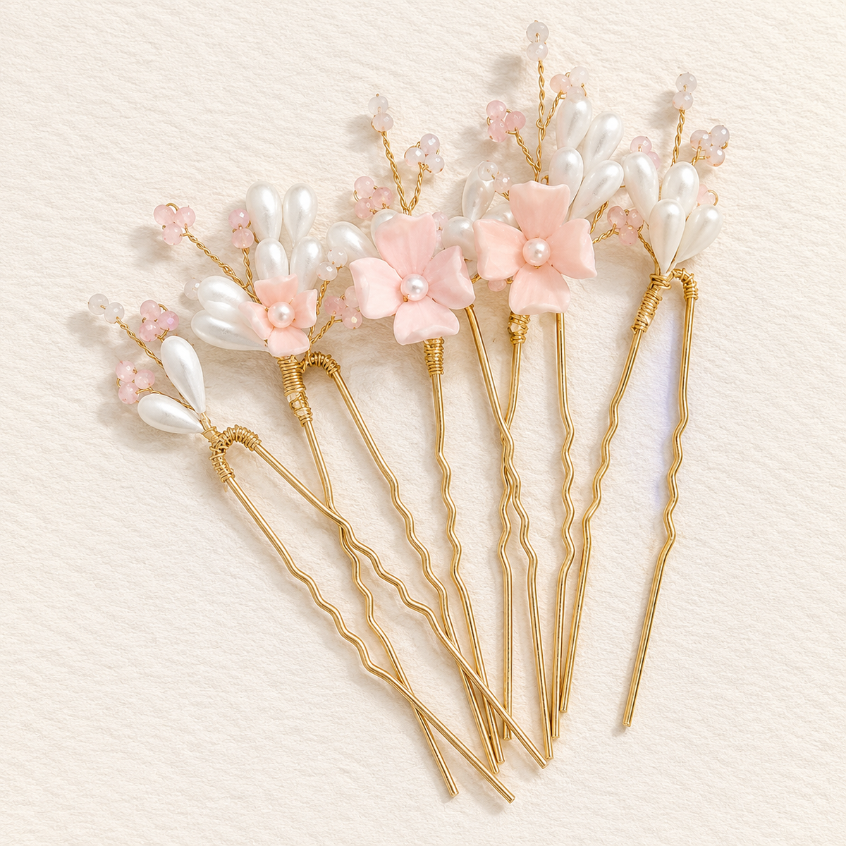 ELARA BLUSH PEARL FLORAL BRIDAL HAIR PINS