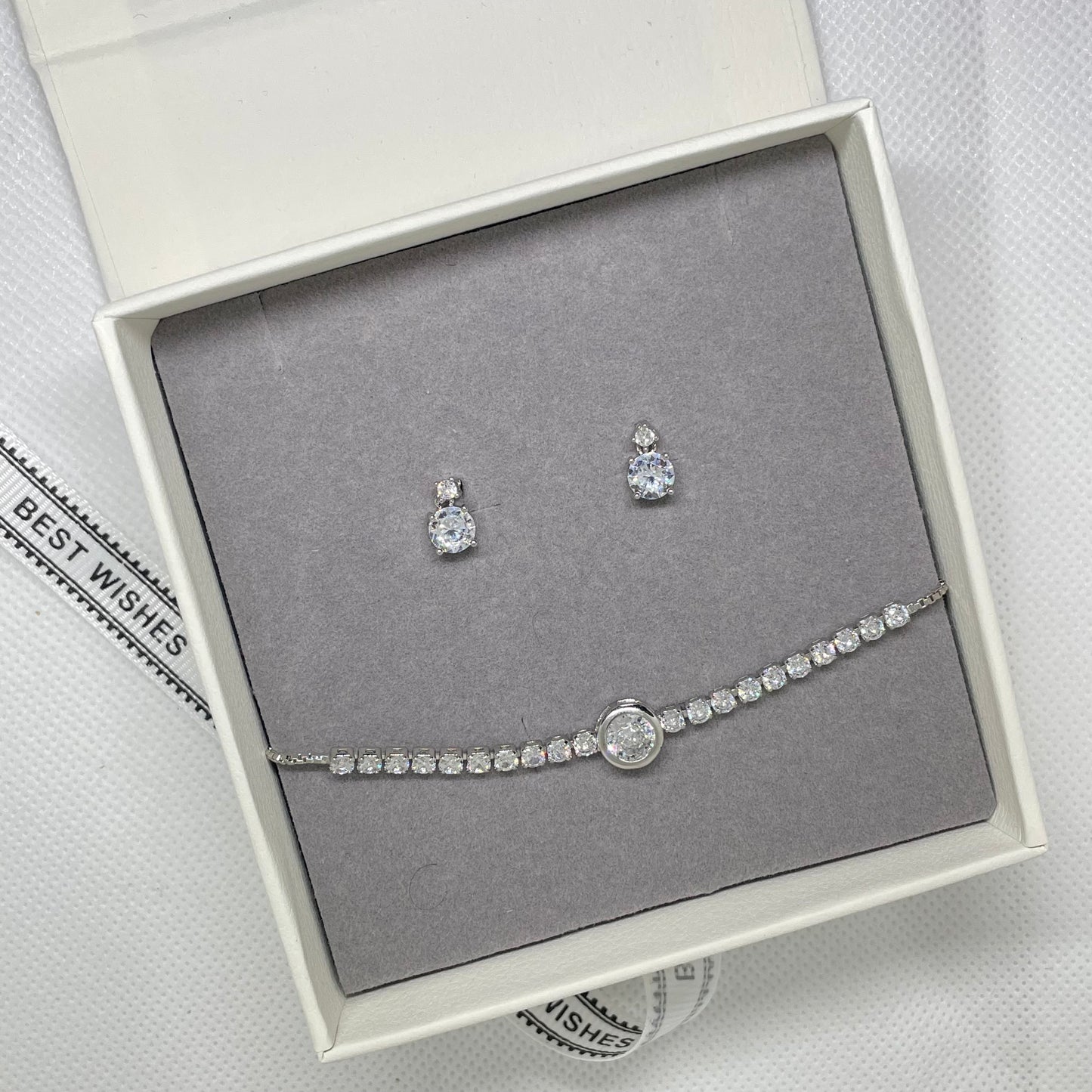 Celina Silver Crystal Earring and Bracelet Set