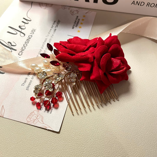 Alana Red Flower Hair Comb - Lizabetha Parker