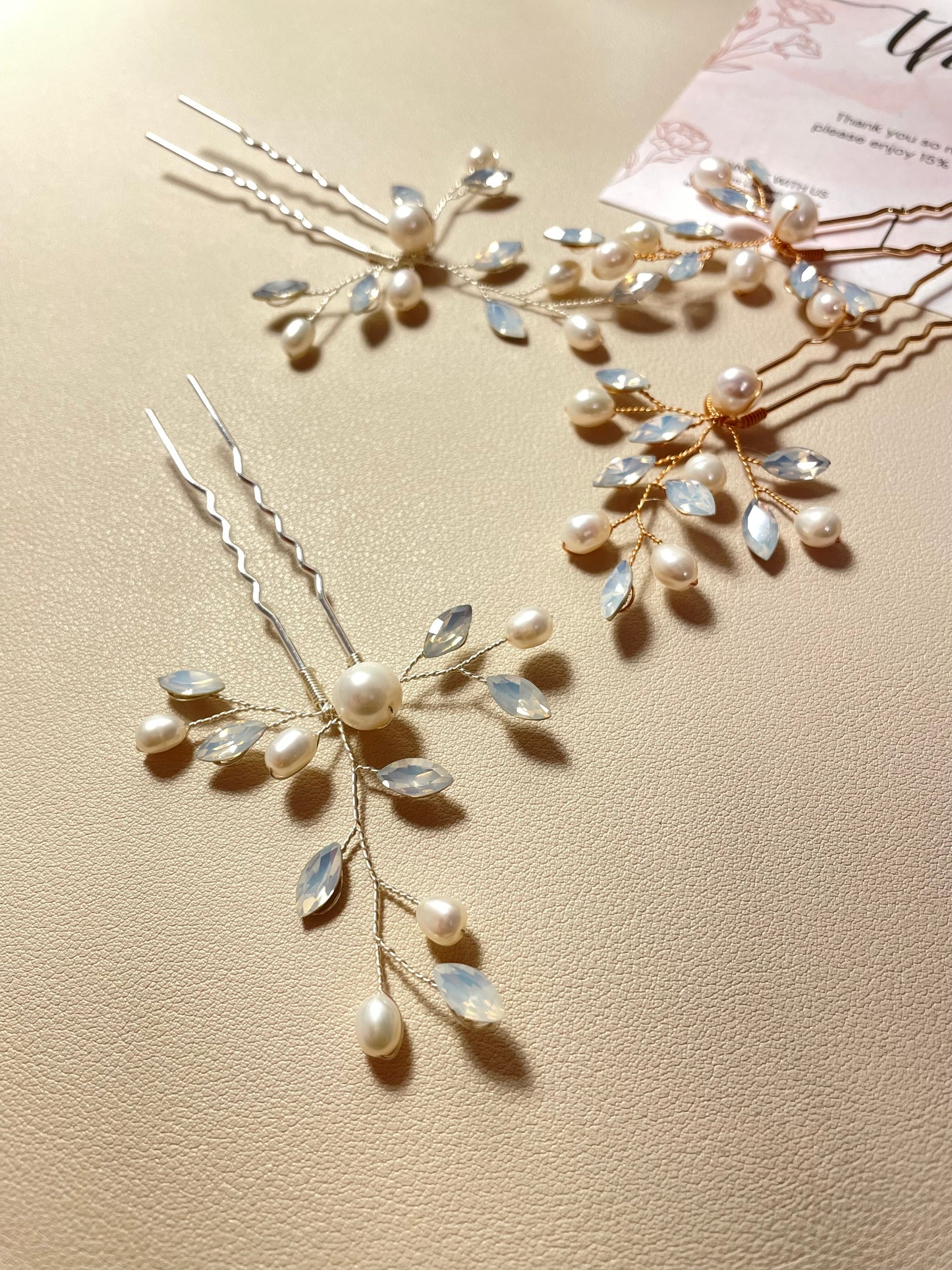 Amber Pearl and Opal Hair Pins