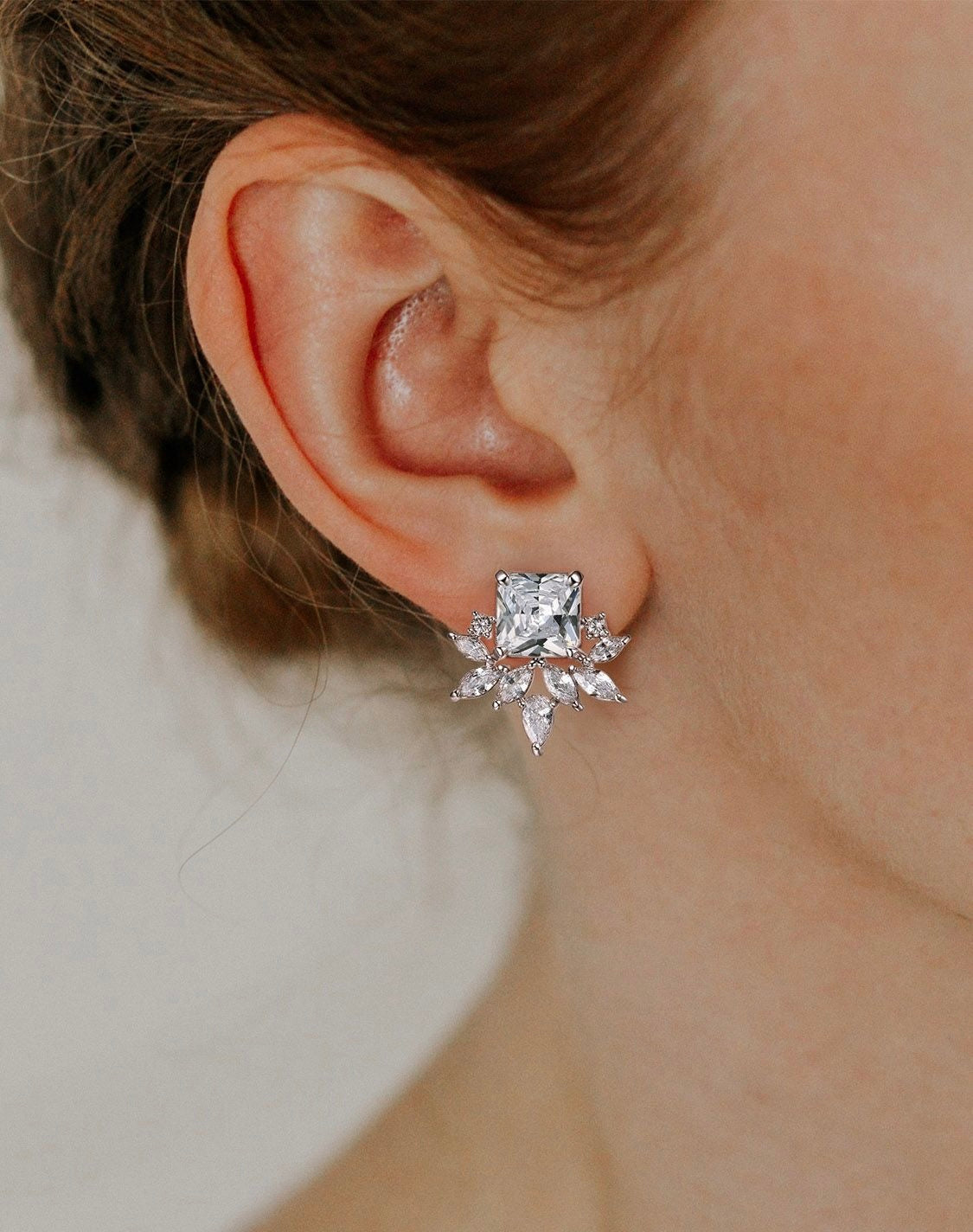 Daisy Square CZ Stud Earrings - Lizabetha Parker