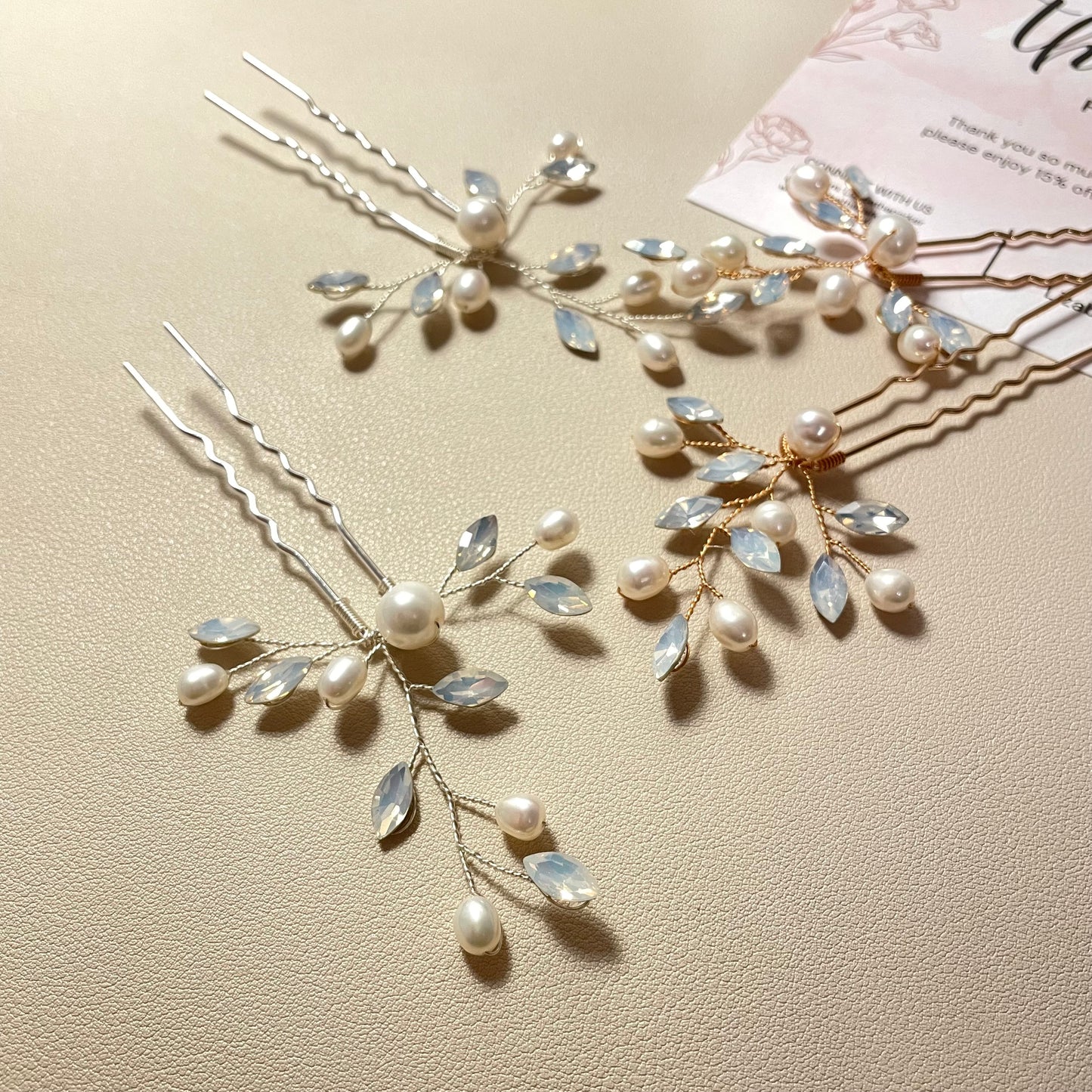 Amber Pearl and Opal Hair Pins