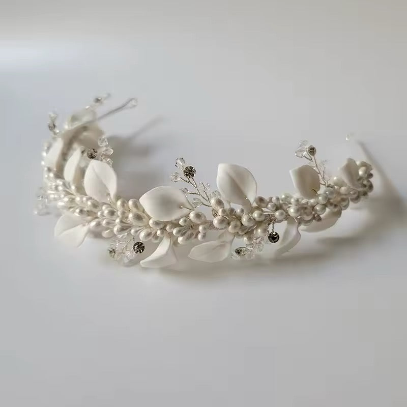 Willow White Flower and Leaves Headband - Lizabetha Parker