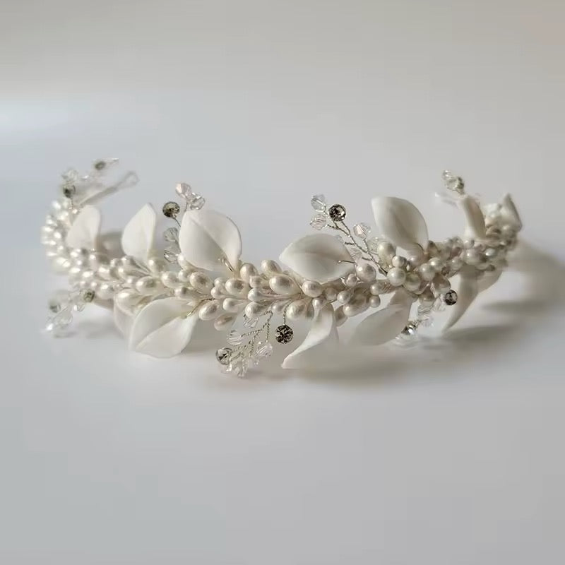 Willow White Flower and Leaves Headband - Lizabetha Parker