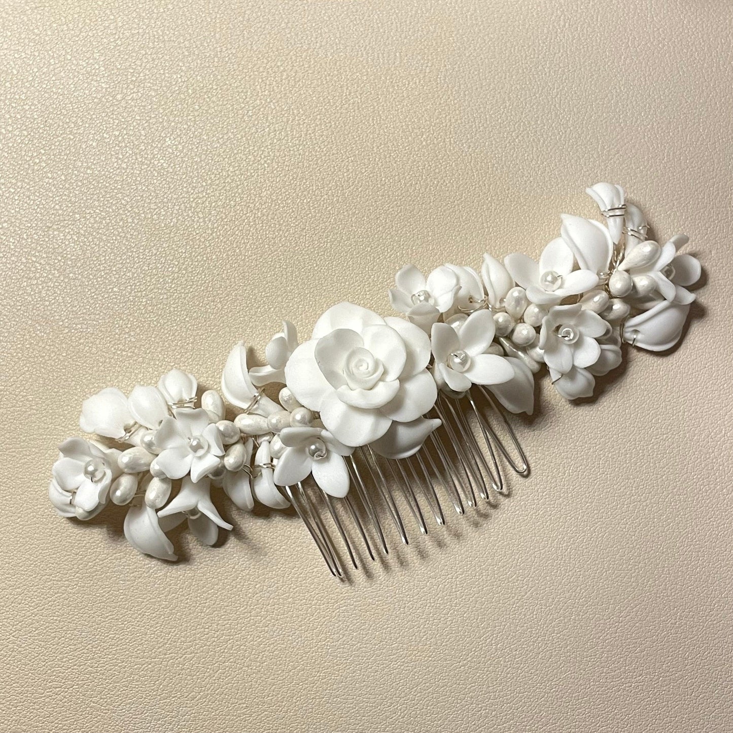 Bridget White Silver Wedding Comb - Lizabetha Parker