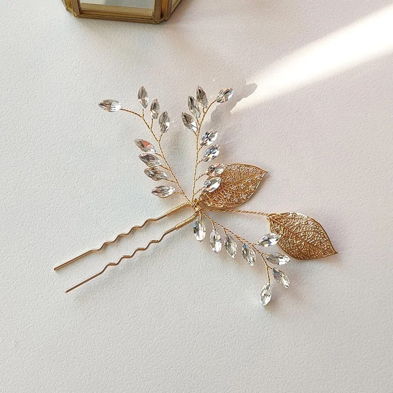 Valerie Leaf and Crystal Hair Pins