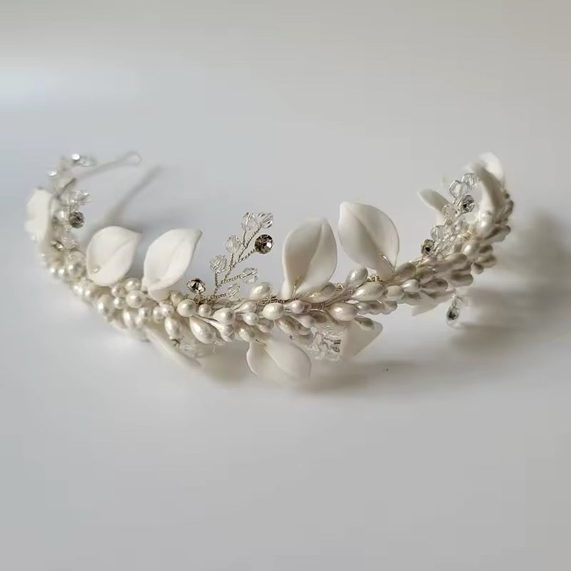 Willow White Flower and Leaves Headband - Lizabetha Parker