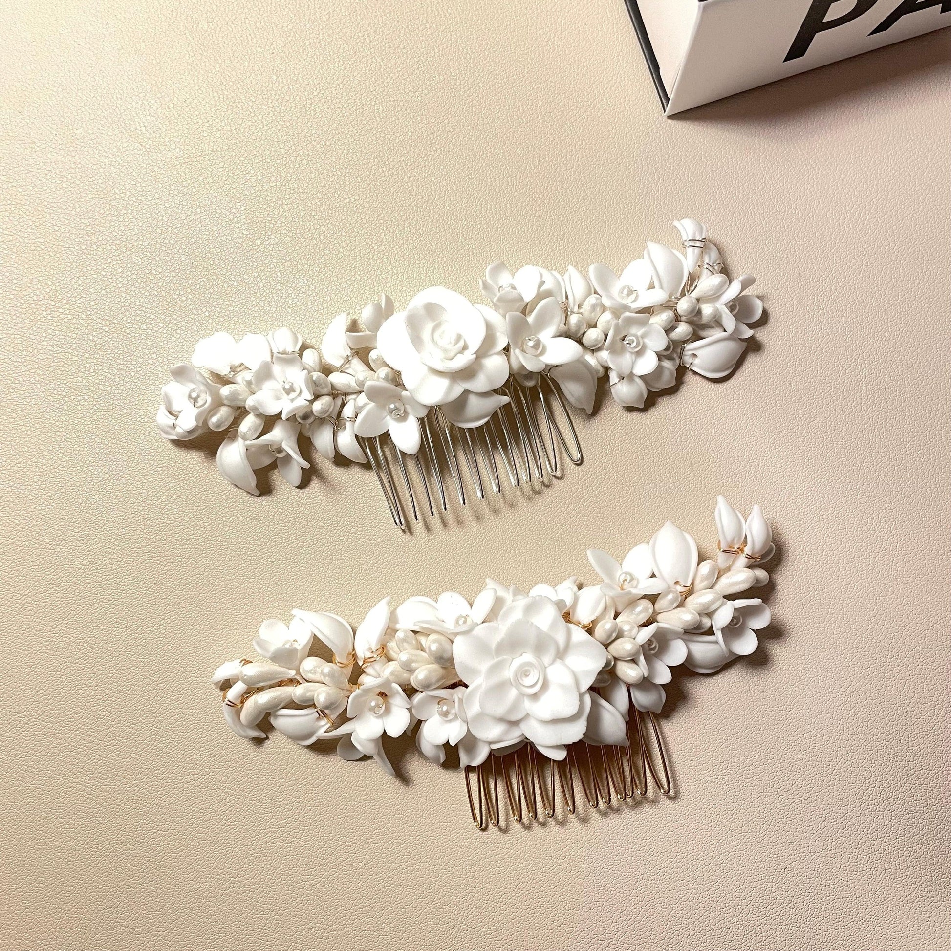 Bridget White Silver Wedding Comb - Lizabetha Parker