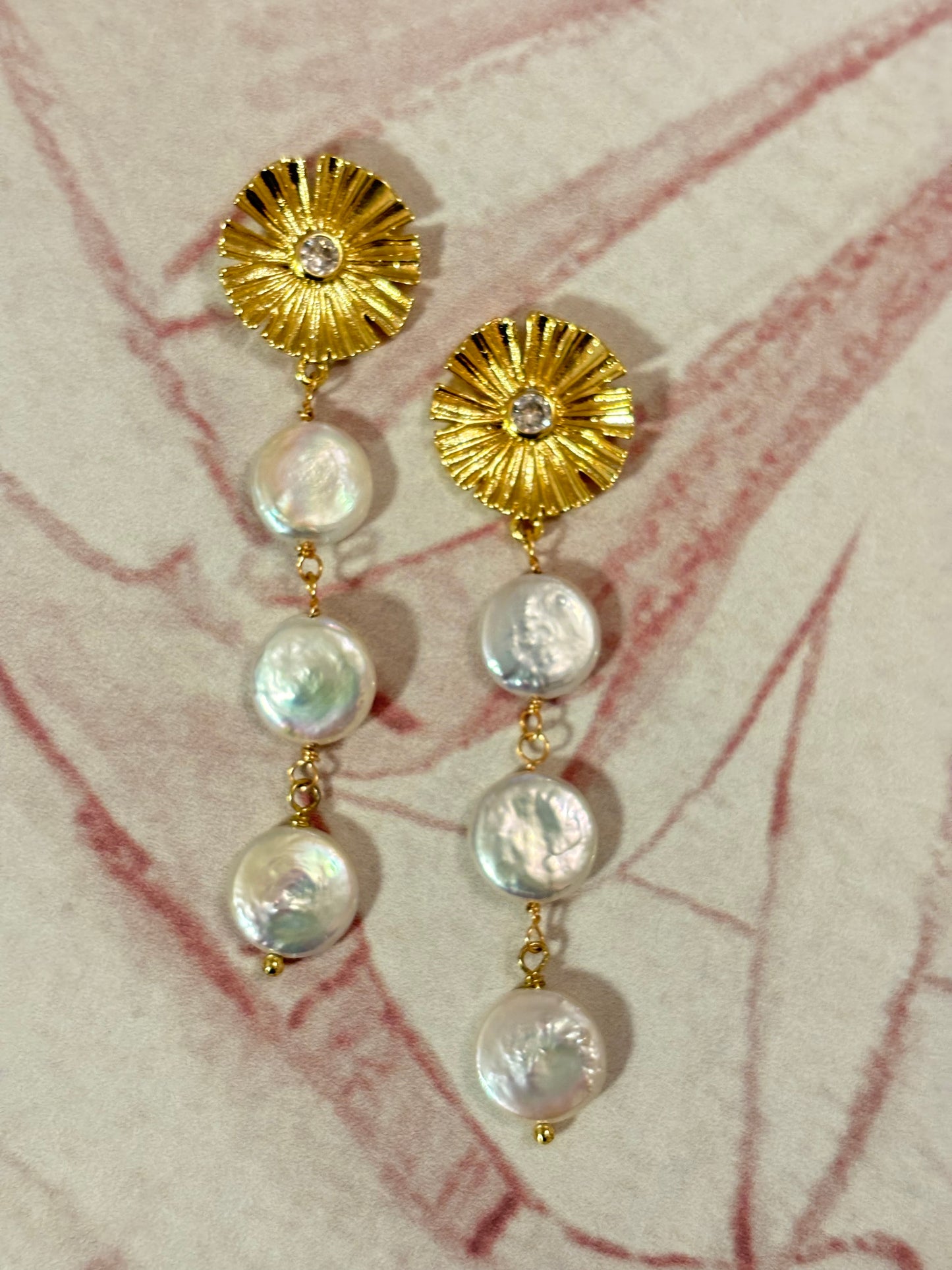 Baroque Gold Coin Pearl Long Drop