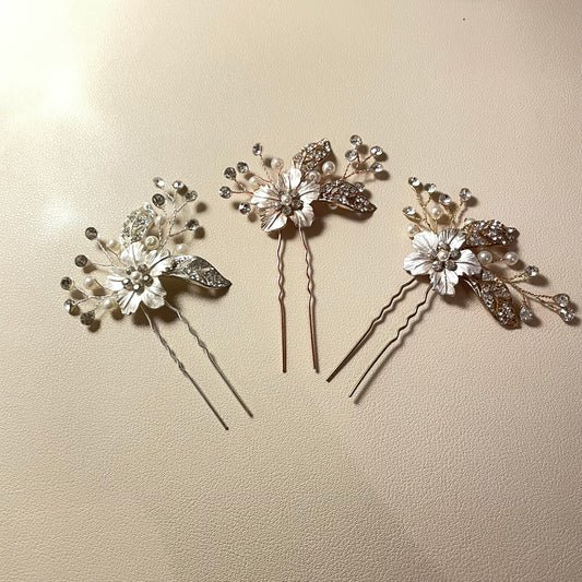 Kat Flower and Crystal Hair Pins - Lizabetha Parker