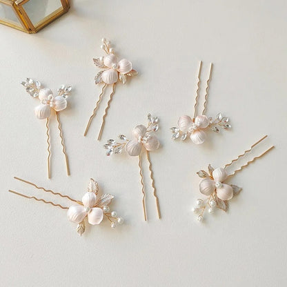 Caro Flower Hair Pins with Pearl - Lizabetha Parker