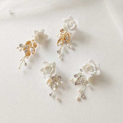 Mia White Flower and Leaf Earring - Lizabetha Parker