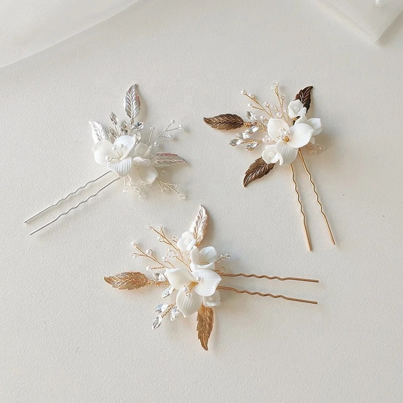 Lou Flower and Pearl Hair Pins - Lizabetha Parker