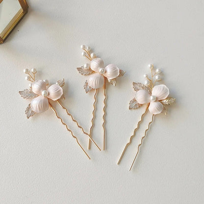 Caro Flower Hair Pins with Pearl - Lizabetha Parker