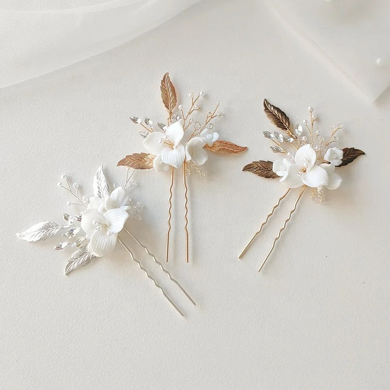 Lou Flower and Pearl Hair Pins