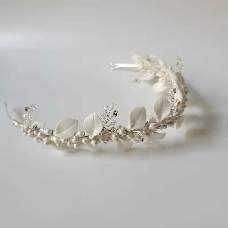 Willow White Flower and Leaves Headband - Lizabetha Parker