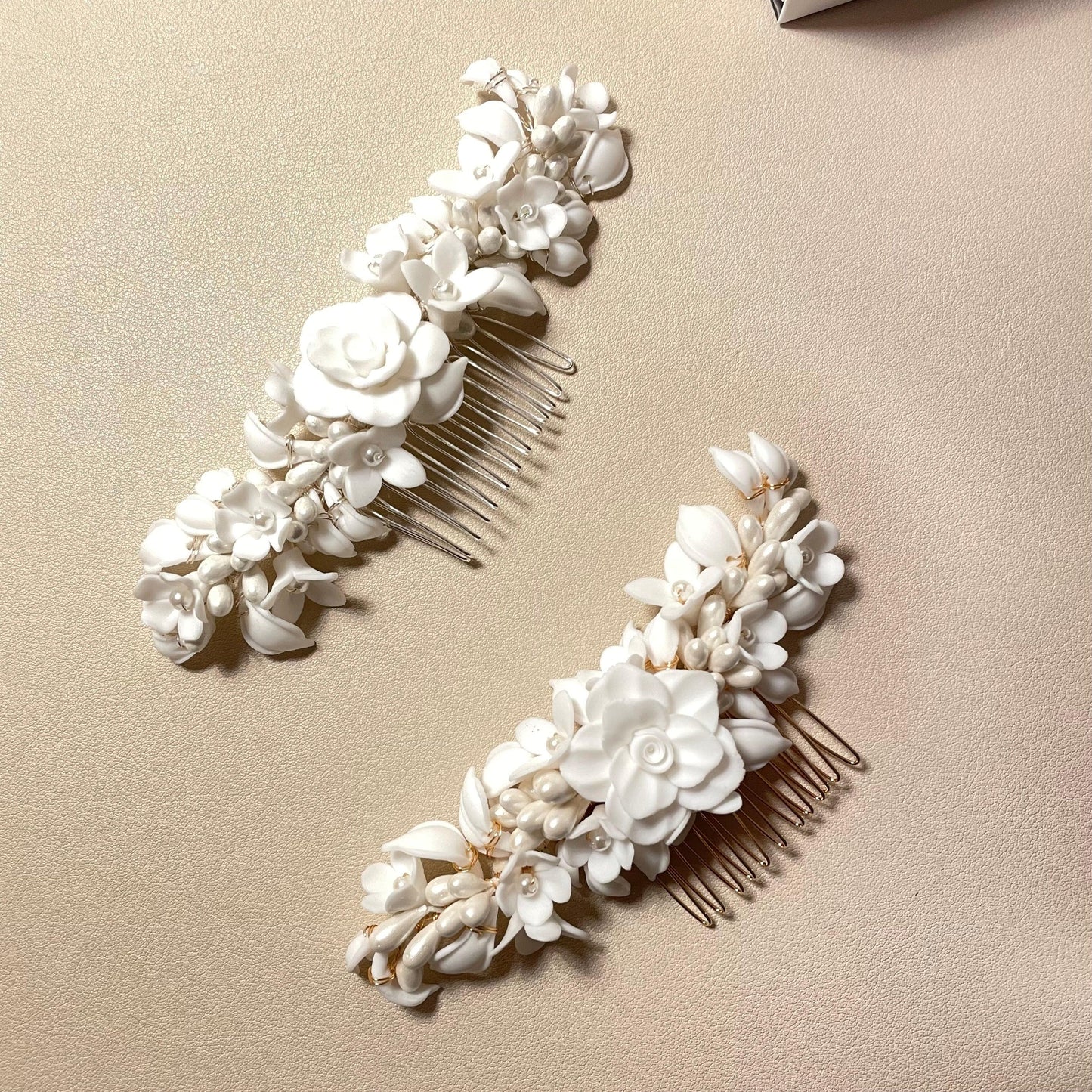 Bridget White Silver Wedding Comb - Lizabetha Parker