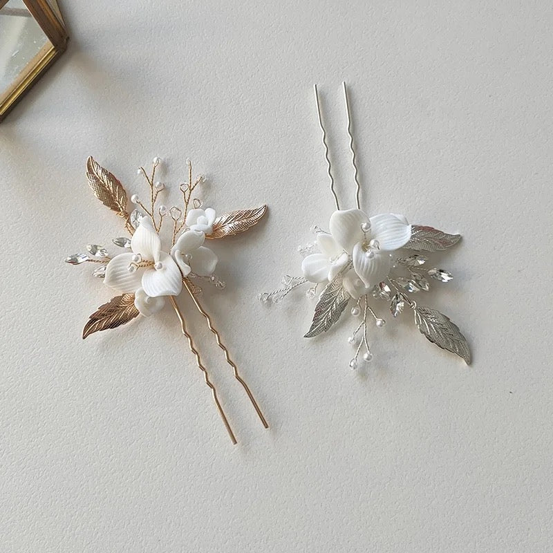 Lou Flower and Pearl Hair Pins