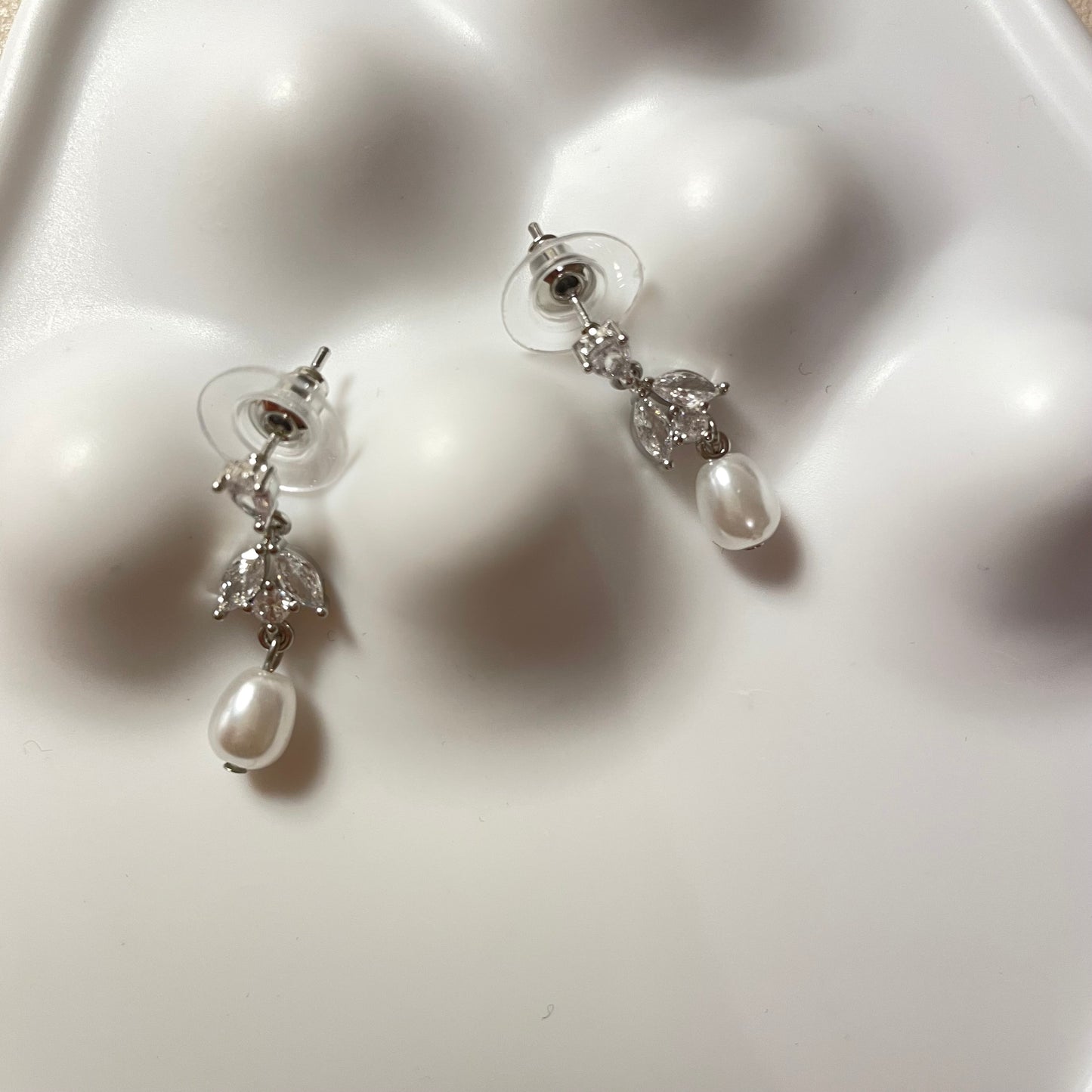 Leila CZ  Pearl Drop Earrings