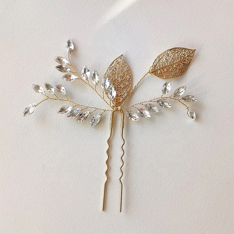 Valerie Leaf and Crystal Hair Pins