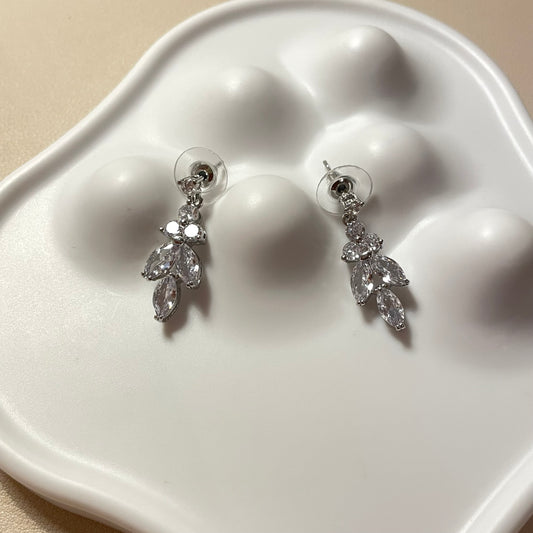 Daisy Silver Leaf CZ Earrings