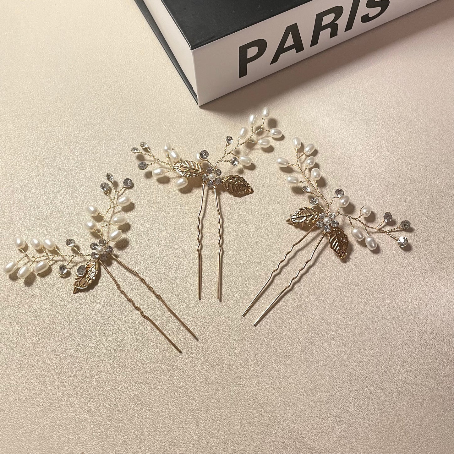 Arlet Gold Pearl and Leave Hair Pins - Lizabetha Parker