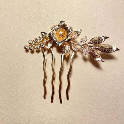 Stacy Gold Flower Bridal Hair Comb - Lizabetha Parker