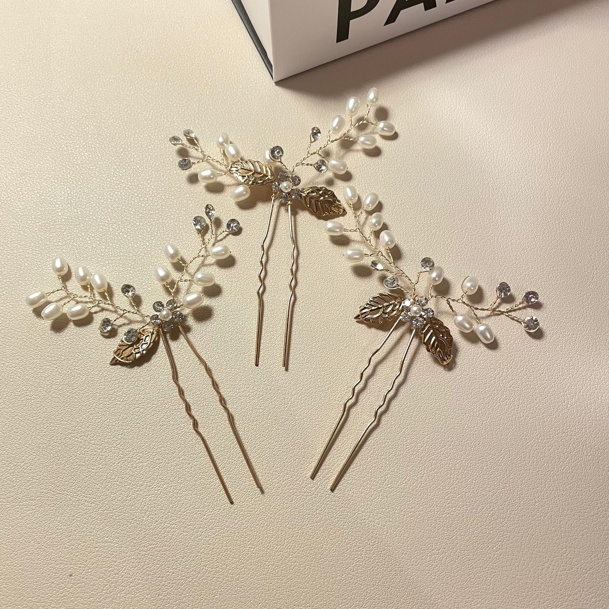 Arlet Gold Pearl and Leave Hair Pins - Lizabetha Parker