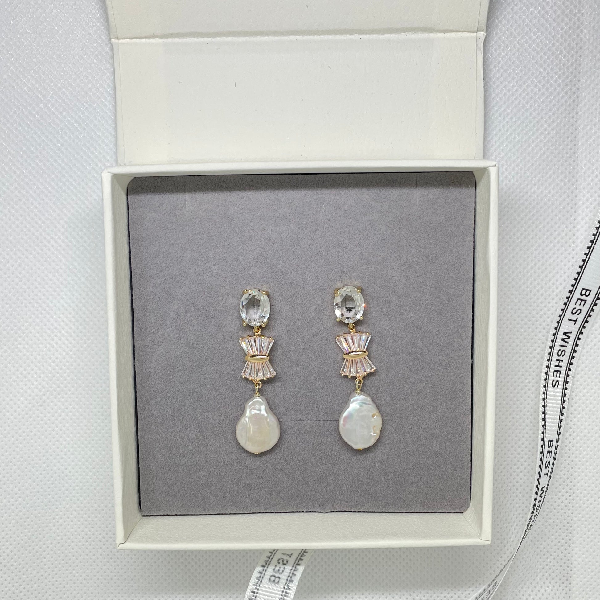 Hilda Crystal and Pearl Bridal Earring - Lizabetha Parker