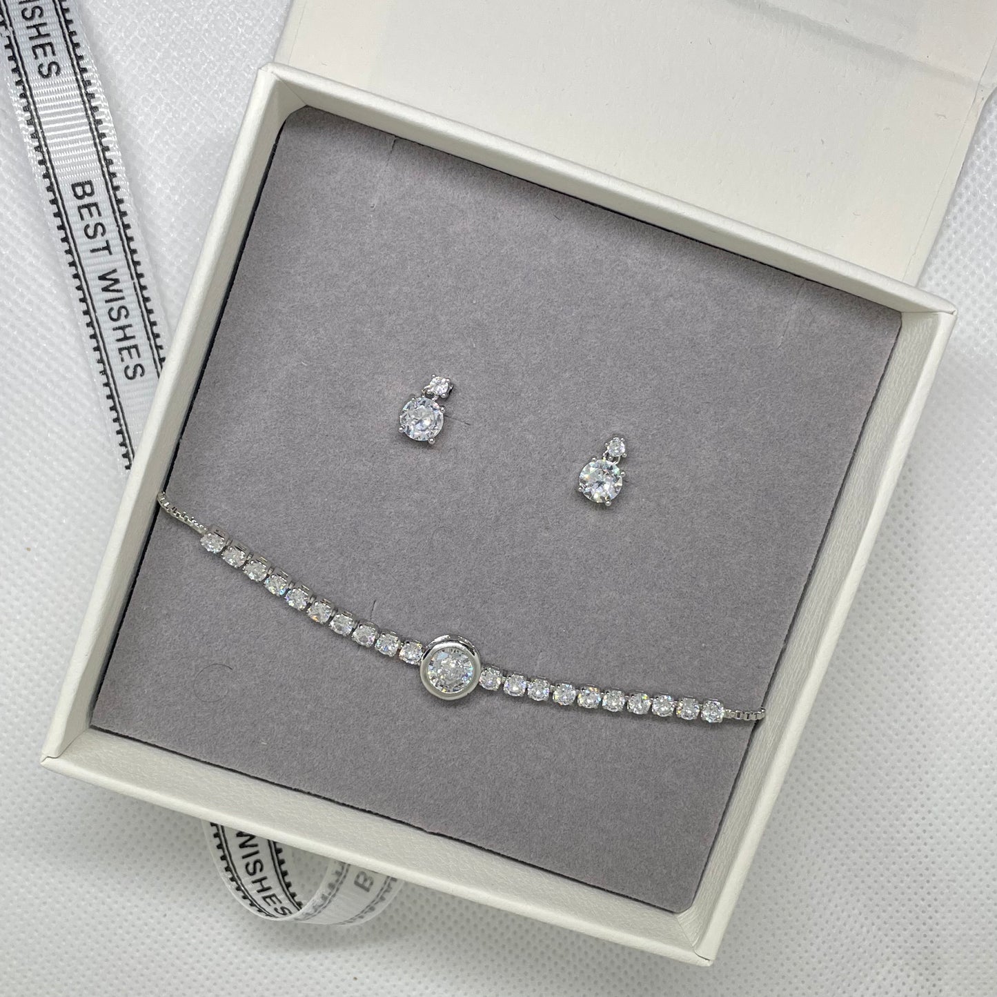 Celina Silver Crystal Earring and Bracelet Set