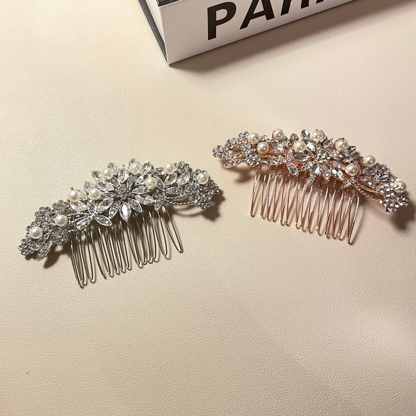 LUNA Rosegold Crystal Pearl Hair Comb - Lizabetha Parker