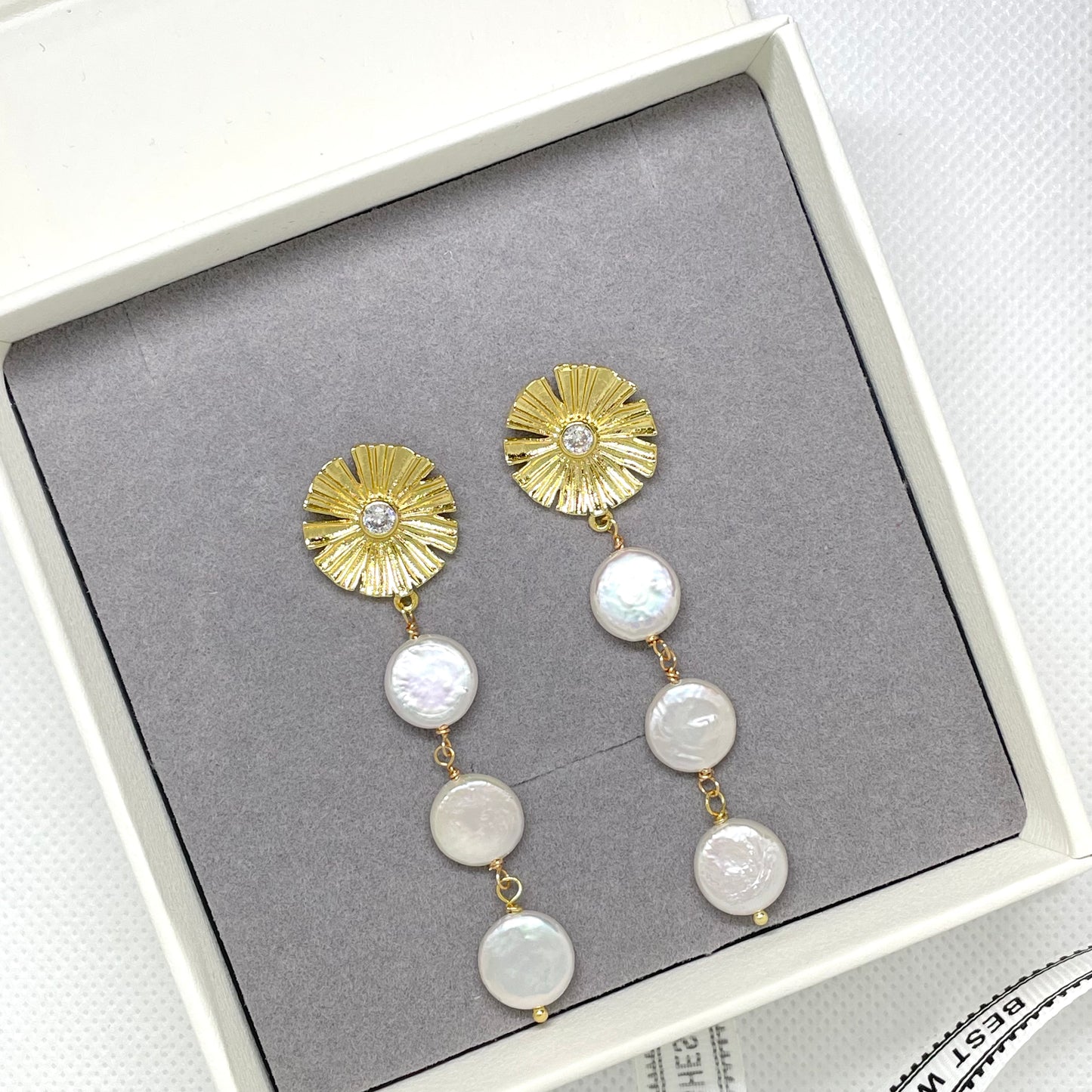 Baroque Gold Coin Pearl Long Drop - Lizabetha Parker