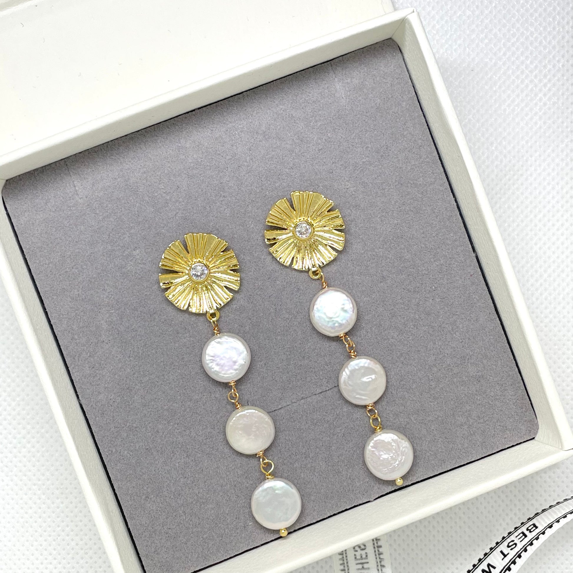 Baroque Gold Coin Pearl Long Drop - Lizabetha Parker