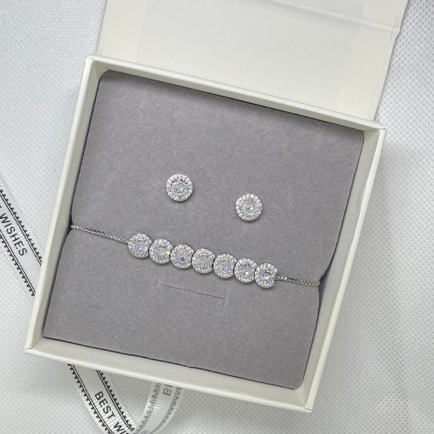 Selena Silver Crystal Earring and Bracelet Set