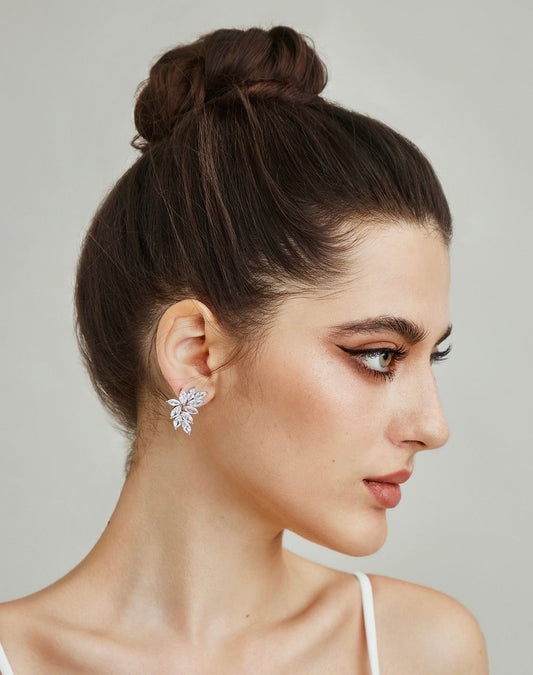 Maeve Silver Leaf CZ Stud Earring - Lizabetha Parker